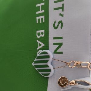 Kate Spade Green and White Tote Bag + Coin Charm